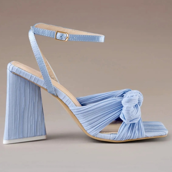 Azazie blue pleated chiffon bow mid-heel sandals - Picture 1 of 1